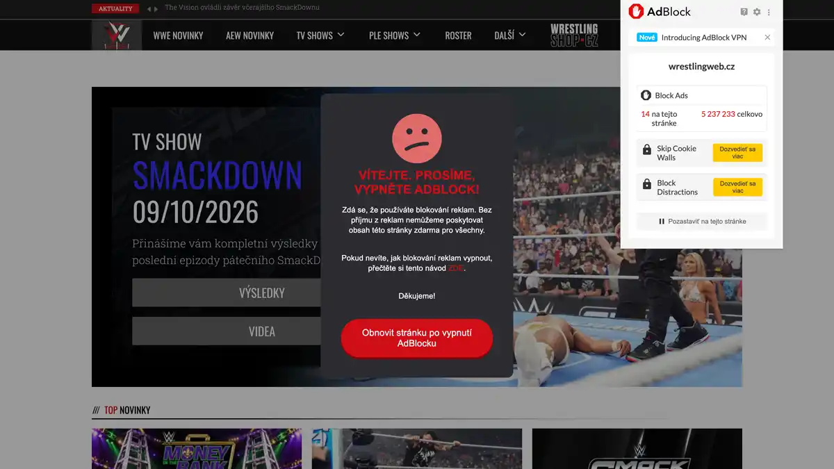 Vypnutí AdBlocku v prohlížeči
