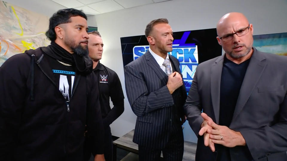 Jey Uso, Nick Aldis & Adam Pearce