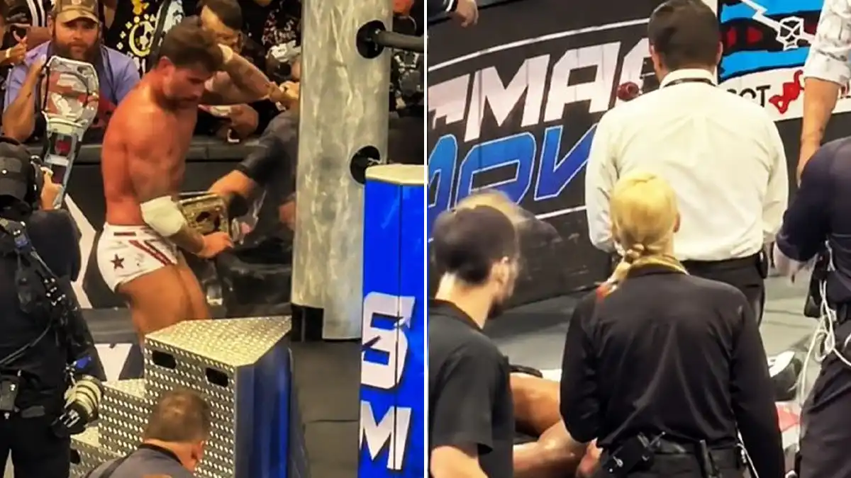 CM Punk po SmackDownu zakopl o ringové schody, rozhodčí ho okamžitě kontrolovali